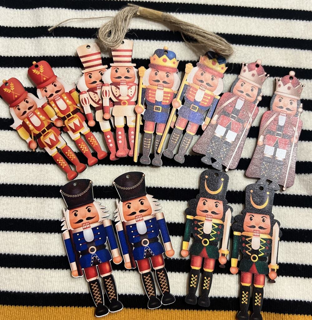 12pc Nutcracker Wooden Colorful Christmas Ornaments 4” New